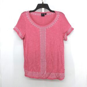 Rafaella Shirt Womens Size M Pink Embroidered Short Sleeve Scoop Neck Top